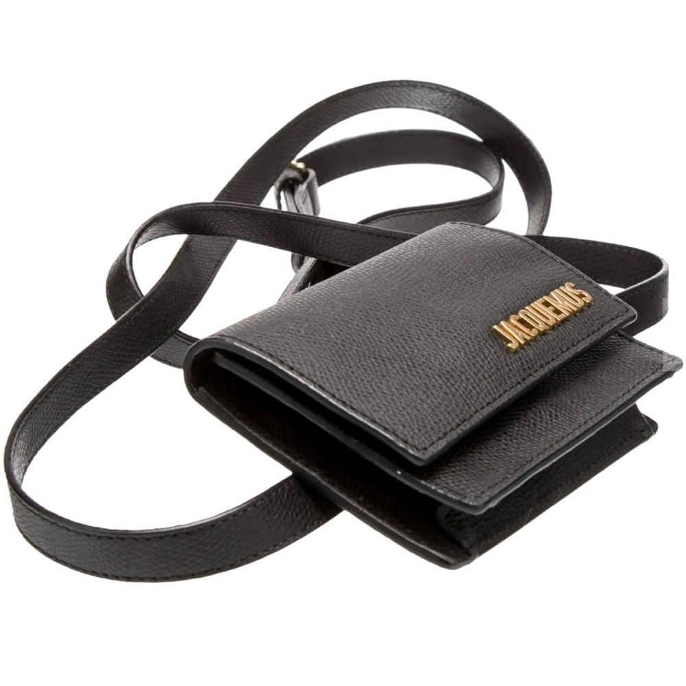 Jacquemus Black Leather Card Holder with Gold Logo
